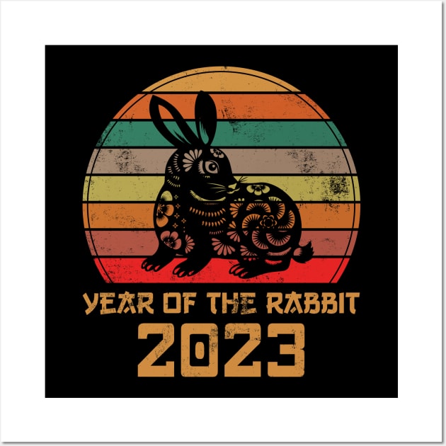 Year of the Rabbit 2023 - Retro Sunset Chinese New Year Wall Art by Jhon Towel